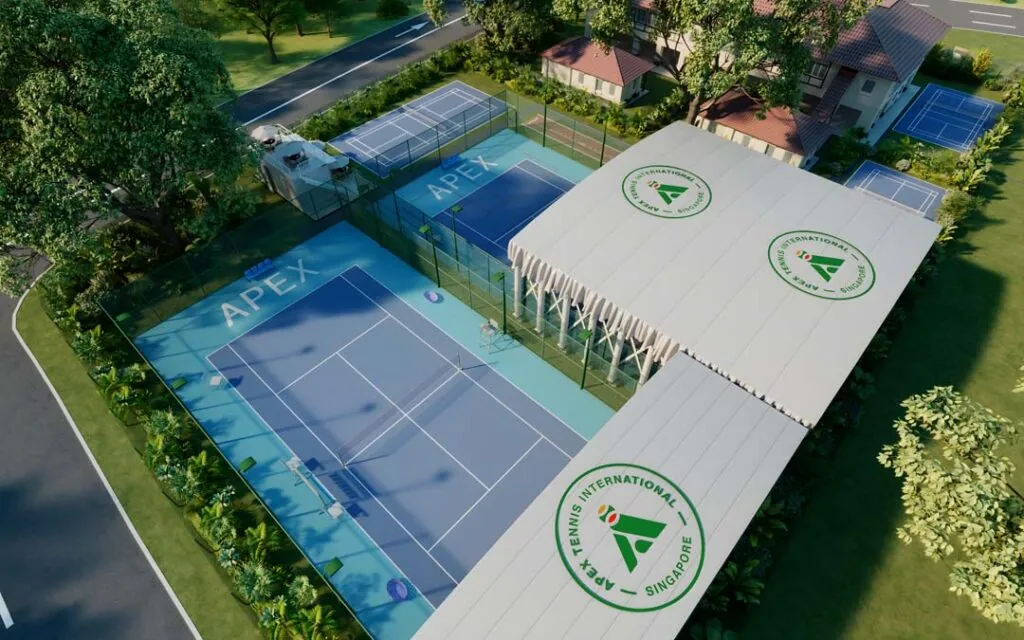 Aerial view of the Apex Tennis courts under their retractable roof
